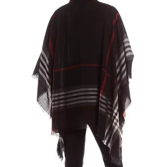 V FRAAS Plaid Ruana Black/Red/White - Picture 2 of 6